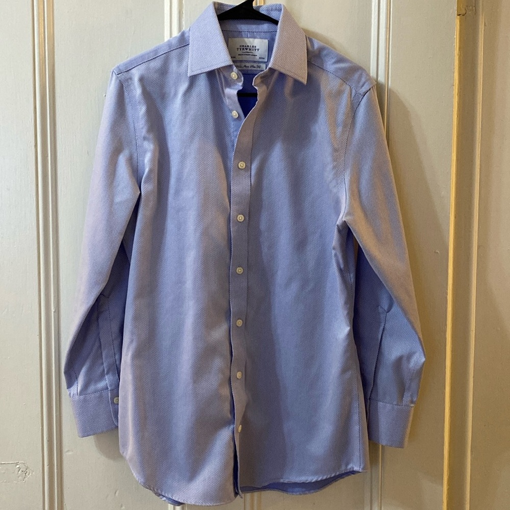 Men’s Charles Tyrwhitt Blue None Iron Slim Fit Dress Shirt 15neck & 32” arm EUC